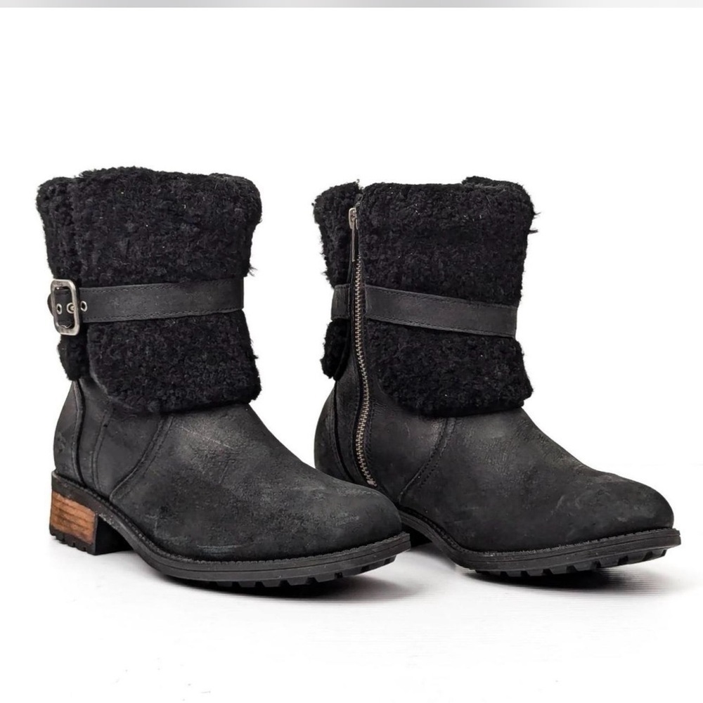 UGG Black Ankle Boots with Brown Heel USA 7